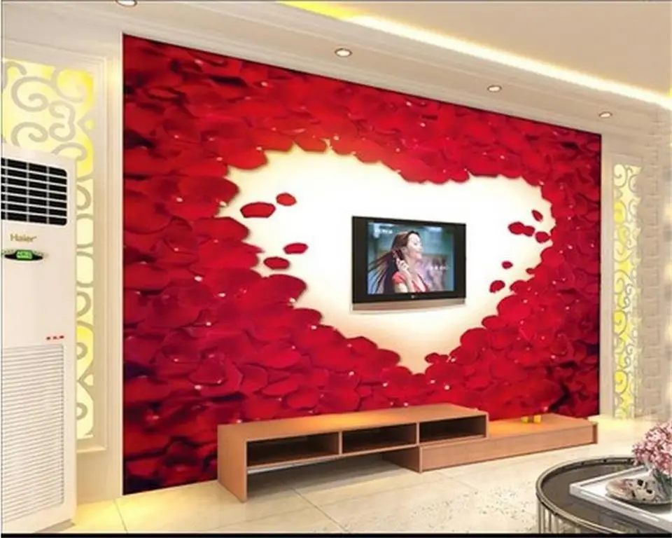 

3d обои, индивидуальный заказ, фотообои для гостиной, красная роза, в форме сердца, 3d картина, ТВ фон, обои для стены 3d