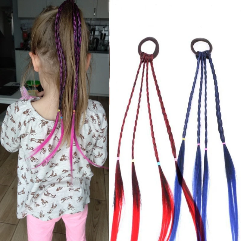 2018 красочные парики для девочек хвост искусственные резинки волос красивые
