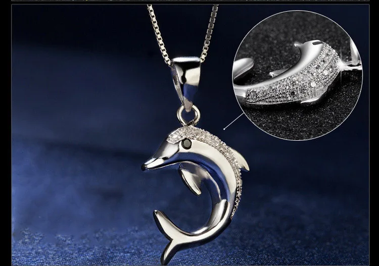 Женское ожерелье с кулоном в виде дельфина серебряным покрытием 2018|charm jewelry|silver