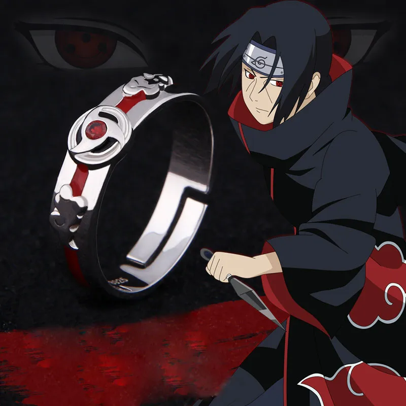 Регулируемое кольцо в стиле аниме NARUTO Uchiha Itachi Sharingan из стерлингового серебра 925