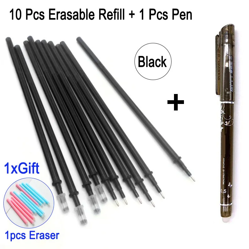 10pcs Black Ink 1Pen Delvtch 12 шт./компл. 0,5 мм со стирающимися чернилами стержни для гелевых ручек стержень, стираемая ручка синий черный, красный чернила офисные школьные принадлежности приспособления для работы - Цвет: 10pcs Black Ink 1Pen