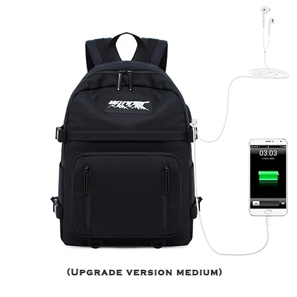 USB black medium WINNER, Одноцветный, модный, водонепроницаемый, женский рюкзак, минималистичный, usb зарядка, для ноутбука, рюкзак, Противоугонный, для колледжа, для девушек, для книг - Цвет: USB black medium