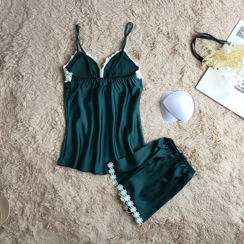 Новый дизайн пижамные комплекты лето осень женские шелковые шорты с вышивкой