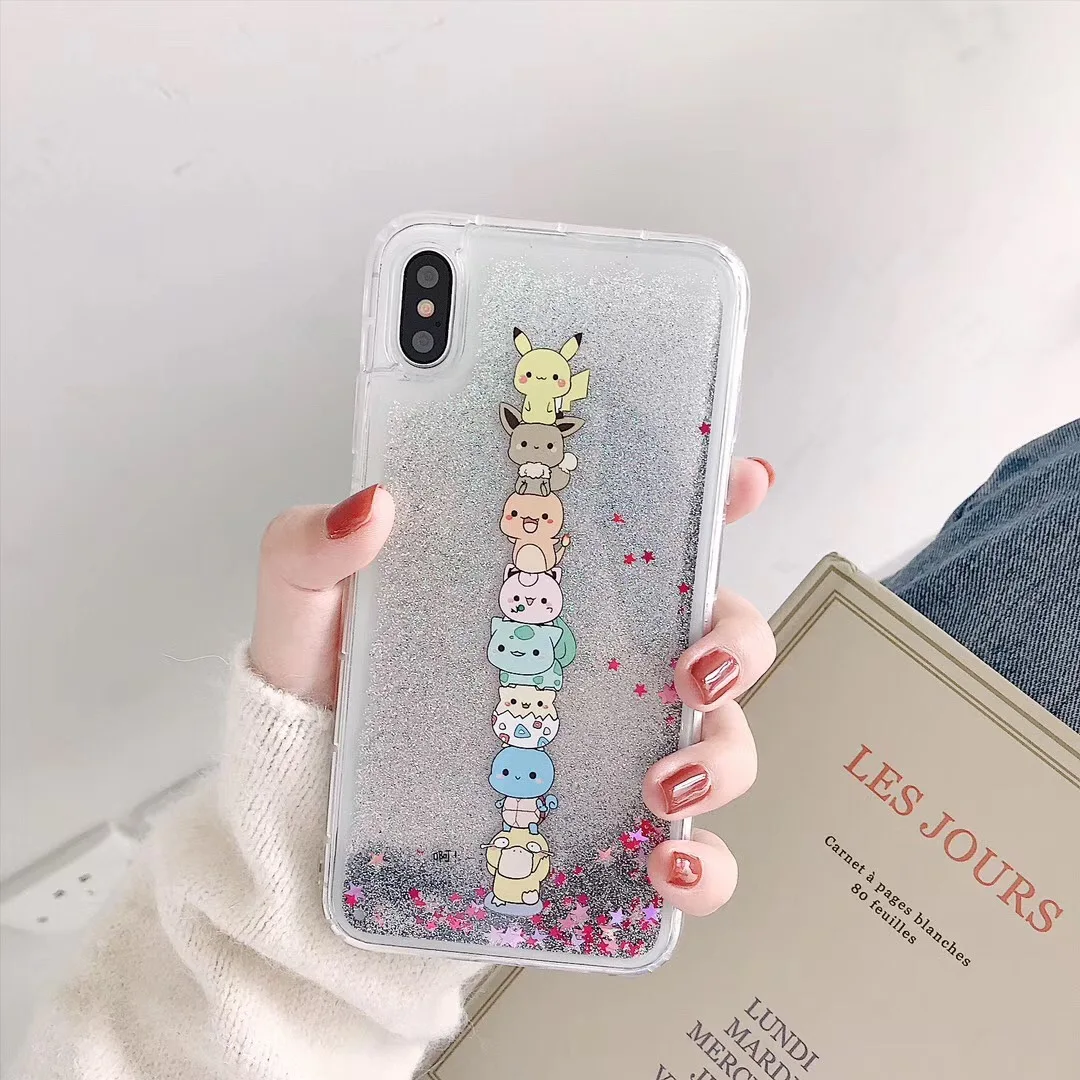 Cute cartoon anime shiny gritter Phone Case For iPhone XS MAX XR 6 s 7 8 Plus 11 pro Quicksand Glitter Fun Cartoon soft cover |