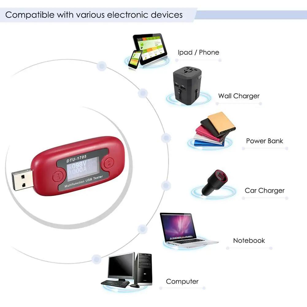 DTU-1705 Быстрая зарядка USB ЖК-тестер Напряжение Ток измеритель мощности вольтметр |
