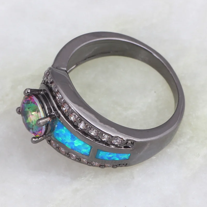 

Fashion women ring Pink Rainbow Mystic Cubic Zirconia ring Opal ring Black Gun jewelry ring size 5 6 7 8 9 R143