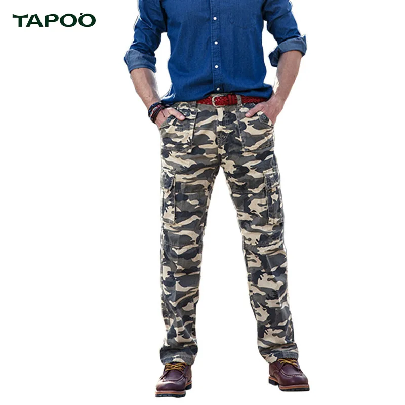 Tapoo мужчины камо cargo pants khaki камуфляж моды случайные брюки свободные плюс размер