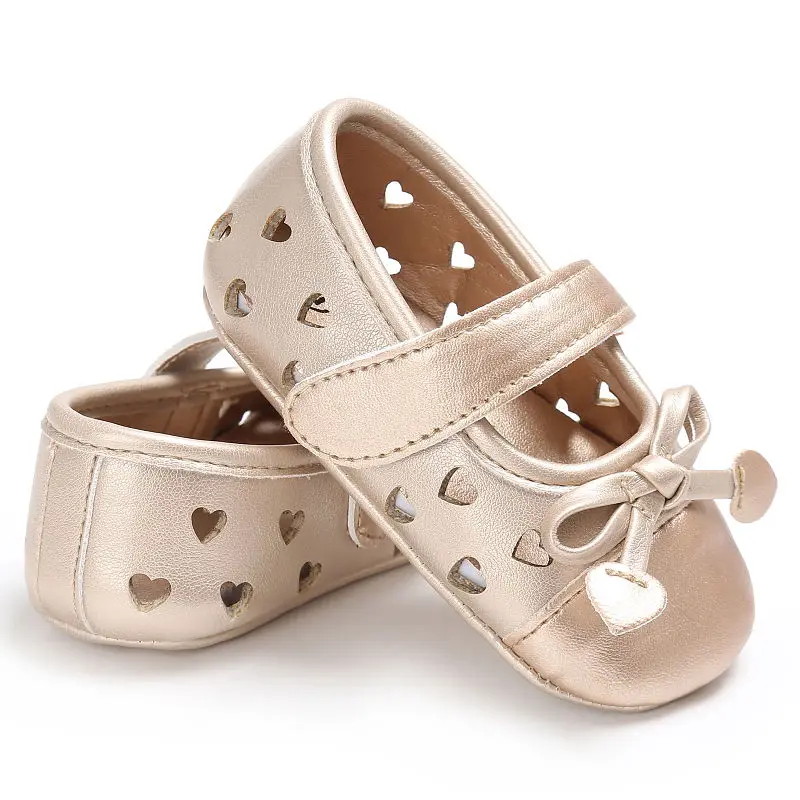 

New Lovely Baby Girls Princess Shoes Newborn PU Leather Bow Hollow Heart-Shaped Soft Soled Anti-Slip Baby 0-18month