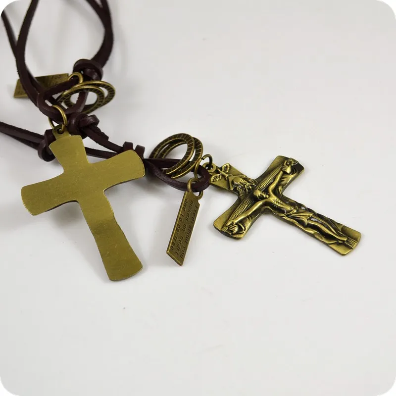 Бог Иисус голубь Крест Подвеска кожаная ожерелье Модные религиозные украшения |