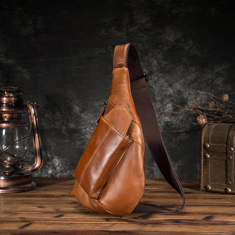 Мужской однослойный рюкзак из натуральной кожи винтажный трендовый с