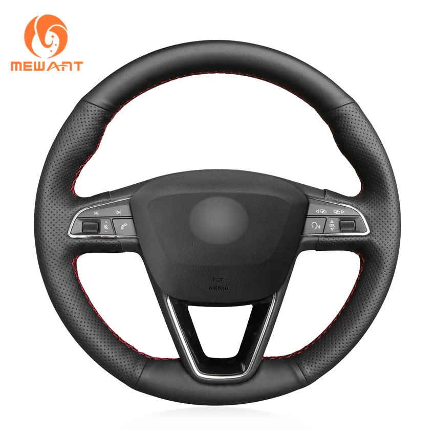 Черный чехол на руль из натуральной кожи MEWANT для Seat Leon 2013 2020 Ibiza Alhambra Arona Ateca Tarraco