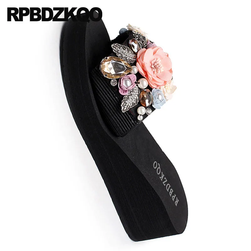 Босоножки женские свадебные на танкетке шлепанцы высоком каблуке сланцы с