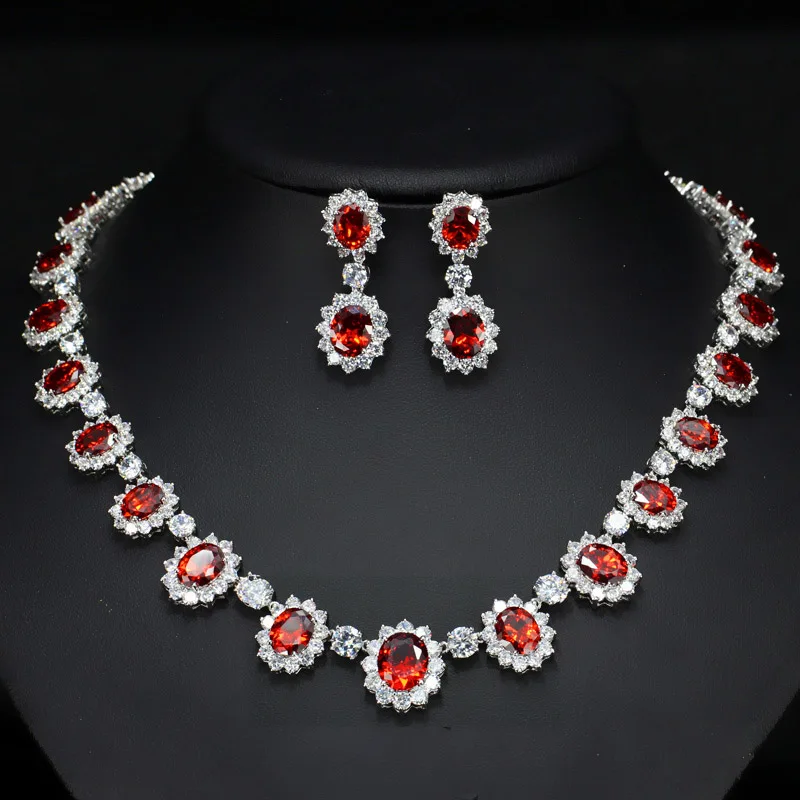 BeaQueen Exquisite Inlaid Big Royal Blue Cubic Zirconia Flower Shape CZ Necklace Jewelry Set for Women Wedding Banquet JS058 | Украшения и