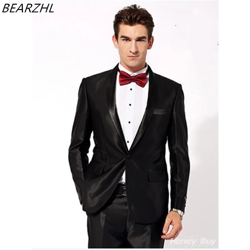 

Men Wedding Suit Black Groom Tuxedos Slim Fit Custom Made 2021