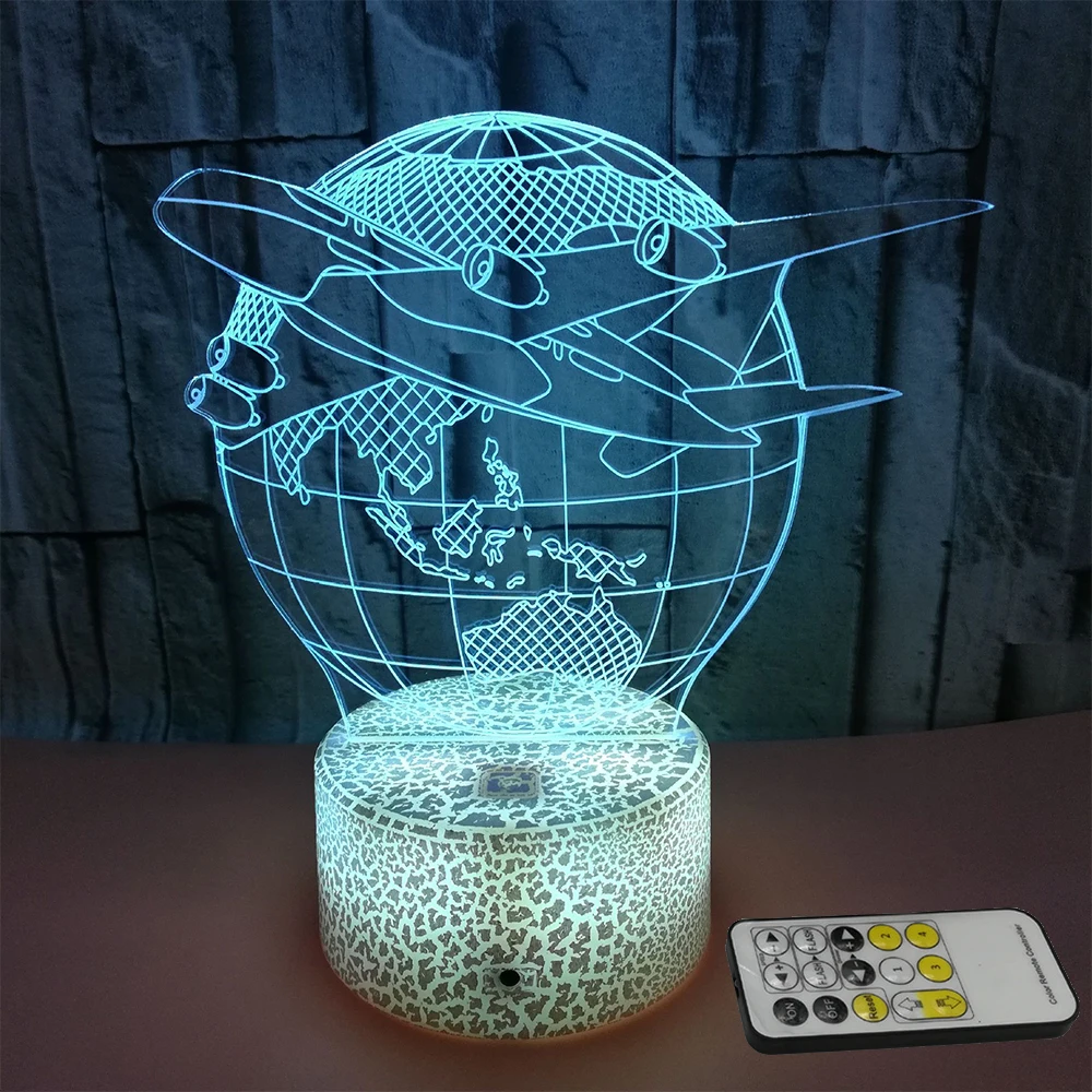 Земной самолет модель 8 цветов Изменение светодиодный 3d ночник сенсорный пульт
