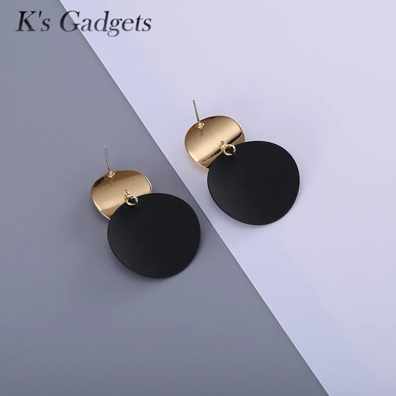 K'sGadgets Two Smooth Curve Twisted Disk Drop Earrings Gold Color Black Plating Metal For Women Jewelry | Украшения и