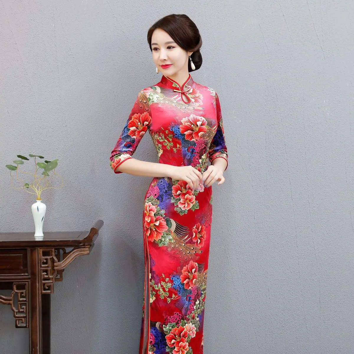 Традиционные китайские Вечерние платья Длинные Qipao Китай бархат зимний чеонгам свадебное платье плюс размер Chipao стиль Chinois Femme
