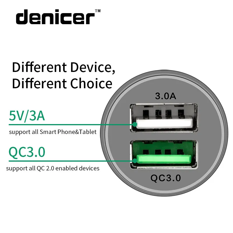 Denicer быстро QC 3 0 зарядное устройство для автомобиля с двумя портами USB адаптер