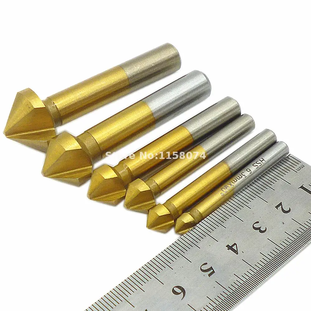 6 шт. 90 градусов Концевая фреза набор три флейты титановое покрытие HSS фаски