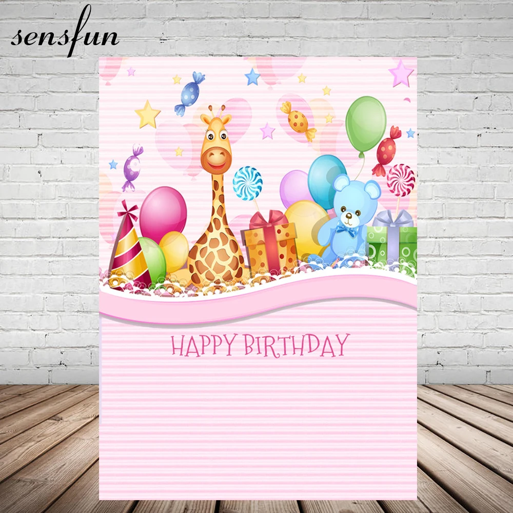 Sensfun розовый тема жирафа медведя кукла конфеты фон для фотосессий-воздушный шар с