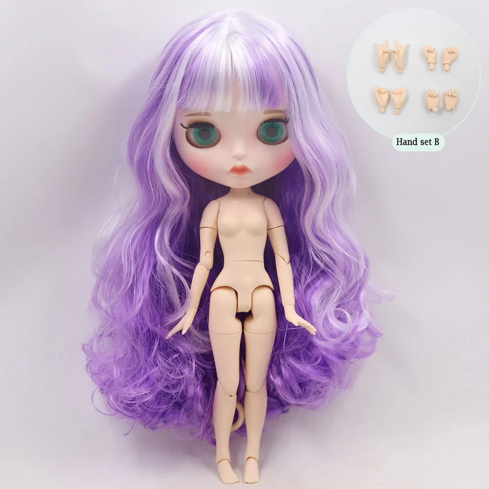Ледяной обнаженный Blyth Кукла № 280BL136/7216 белый микс фиолетовые волосы резные губы матовые индивидуальные лица соединение тела 1/6 bjd - Цвет: like the picture
