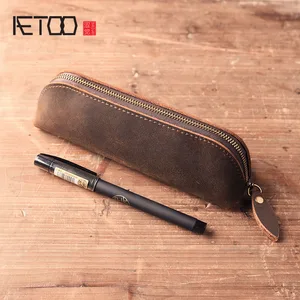 Ручная сумка для макияжа AETOO Crazy horse, кожаная ретро-сумка для канцелярских принадлежностей, сумка для ручки