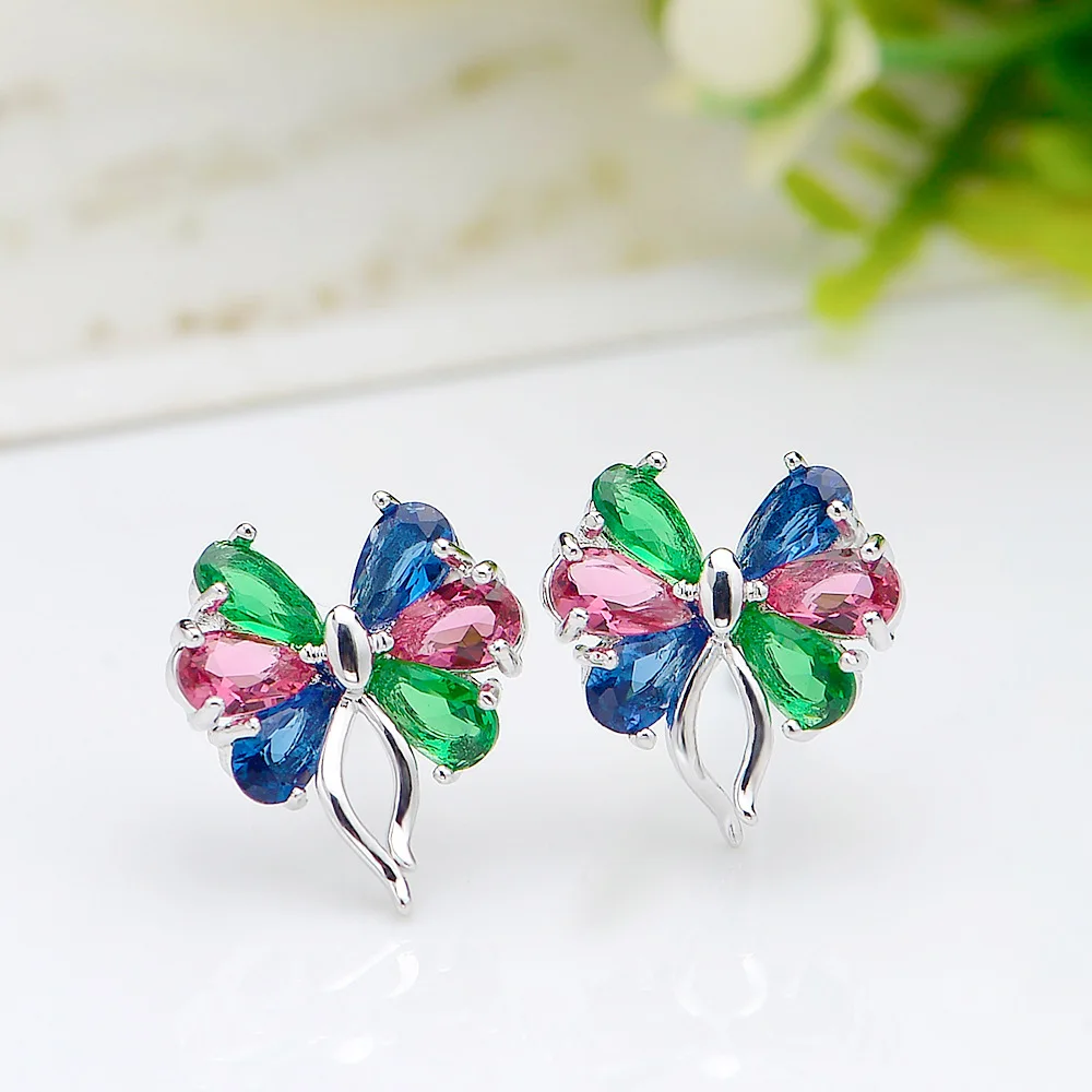 

Colorful elves earrings white gold filled bowknot stud earrings girls christmas gift