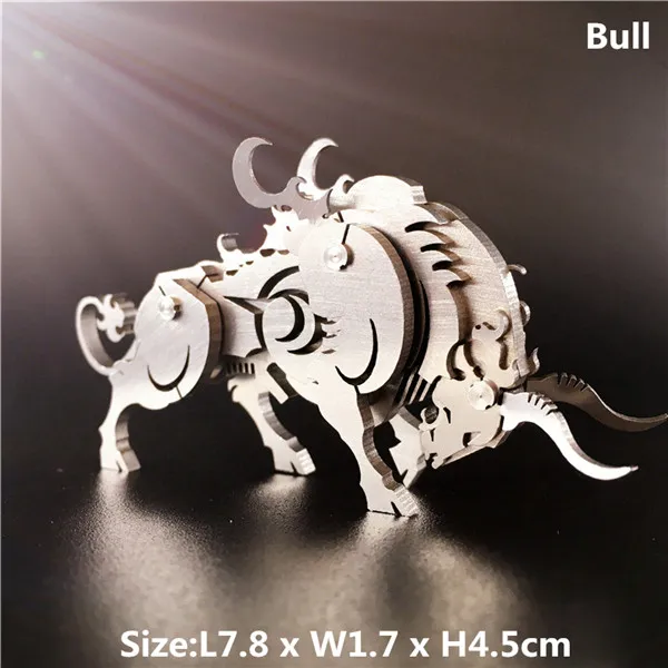 bull DIY сборные модели игрушки Коллекция рабочего стола для взрослых детей 3D металлическая модель Китайский Зодиак динозавры Западный Огненный Дракон - Цвет: bull