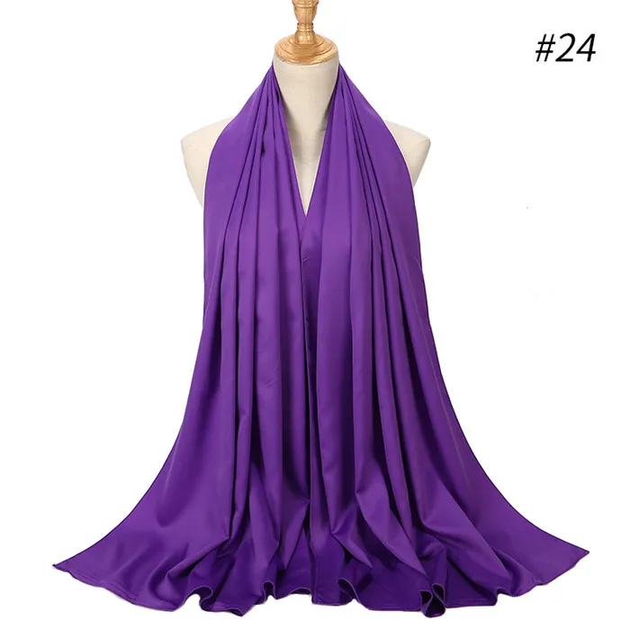 color 24 purple Новое поступление гладкий матовый атласный шарф шали однотонные сатиновый хиджаб мусульманские шарфы/шарф 32 цвета на выбор - Цвет: color 24 purple