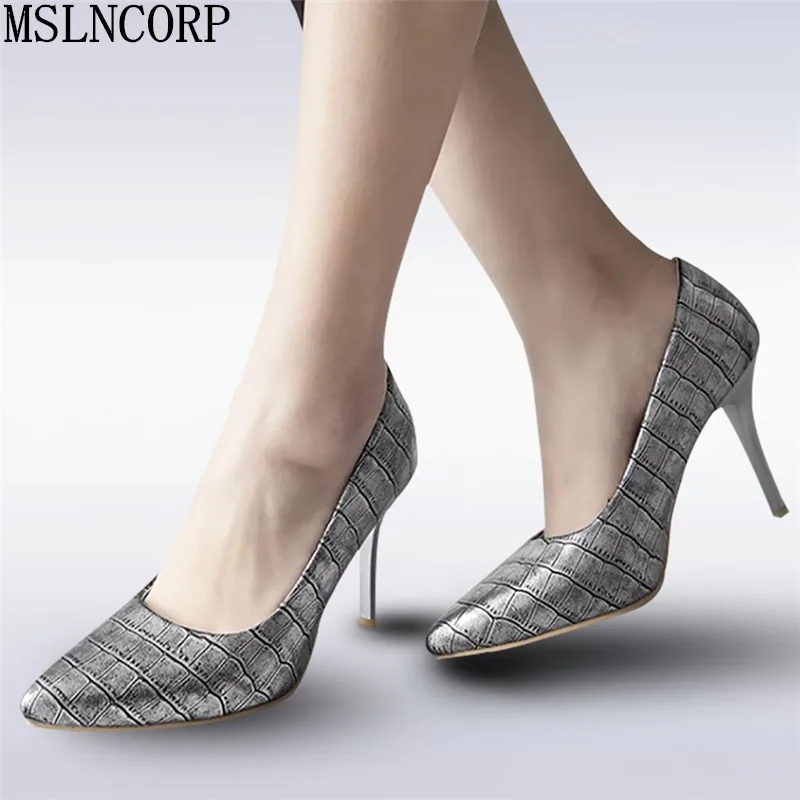 plus size 34-48 New Fashion high heels women pumps thin heel classic Pointed Toe sexy Snake Pattern prom wedding Office shoes