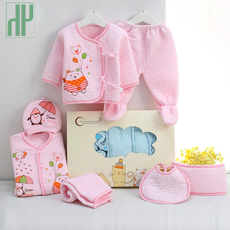 7pcs/set Newborn clothes Cotton baby girl Set Warm Tops hat Pants infant boy gift set tracksuits underwear outfit | Детская одежда и