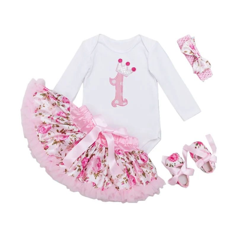 

Tutu Baby Set for Birthday Gifts Spring Autumn Long Sleeve Romper Pettiskirt Headband Shoes 4pcs 1st Birthday Clothing Sets
