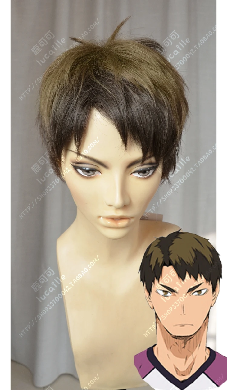 

Anime Haikyuu!! Volleyball Ushijima Wakatoshi Cosplay Wig Short Camel Ombre Heat Resistant Synthetic Hair Wig + Wig Cap