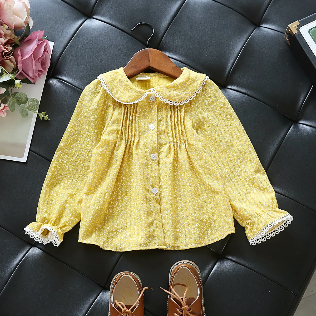 Кружевная блузка для девочек рубашка с длинным рукавом розовые школьные блузки