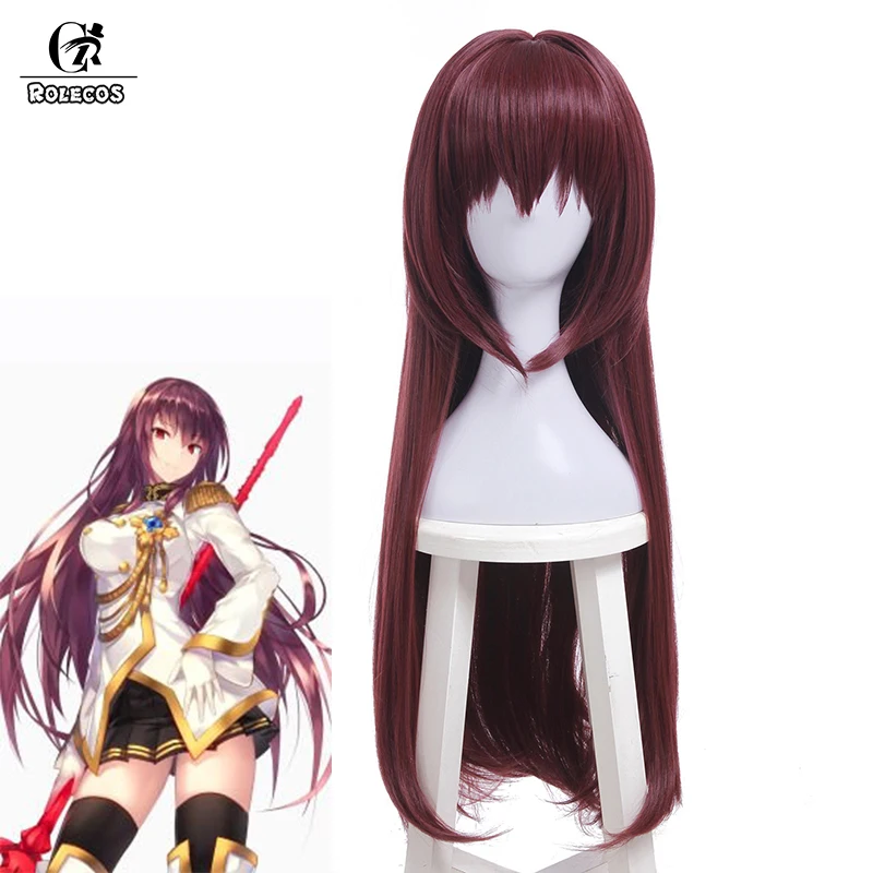 ROLECOS игра FGO Косплей волосы Scathach 80 см винно красные для женщин головной убор