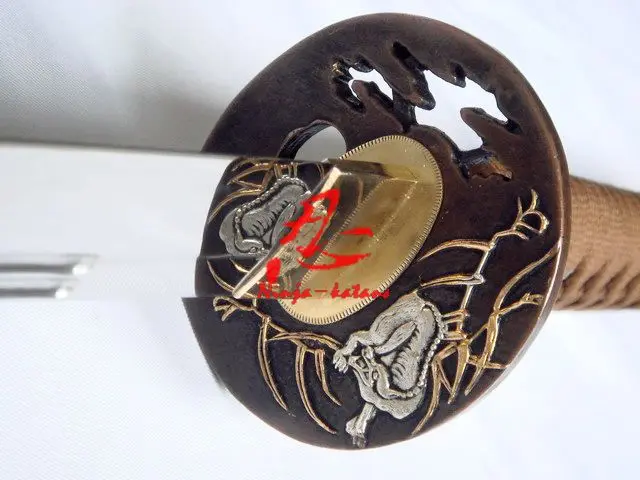 Глины закаленное wolf tsuba двойной паз японский меч катана заточены битва готов|katana