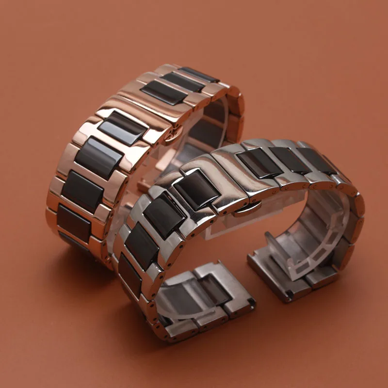 

High Quality Watchbands strap Bracelets Accessories Black Ceramic in Stainless steel Silver Rosegold 14 15 16 17 1819 20 21 22mm