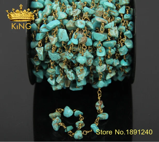 5 м/лот цепочка в виде проволоки с бусинами позолоченный браслет четок Tur quoise Бусы