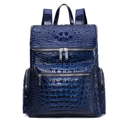blue Роскошный бренд, натуральная кожа, мужской рюкзак, Аллигатор, настоящая натуральная кожа, студенческий рюкзак для мальчика, сумка для ноутбука 15 дюймов - Цвет: blue