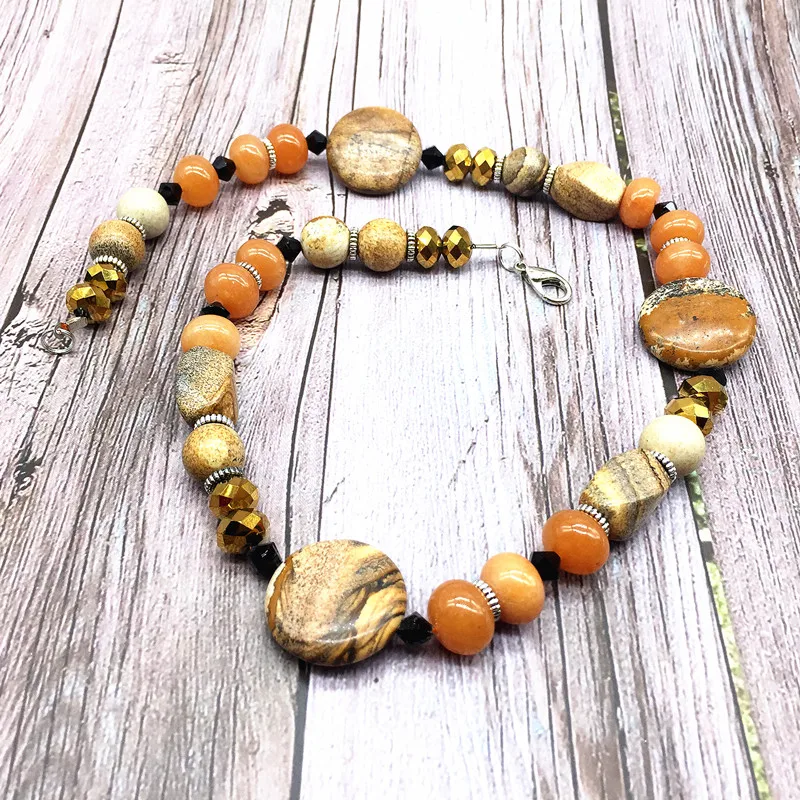 Natural Fashion Women Choker Necklace Picture Jaspers and Crystal Stone Bead For Girls Gift Party Jewelry | Украшения и