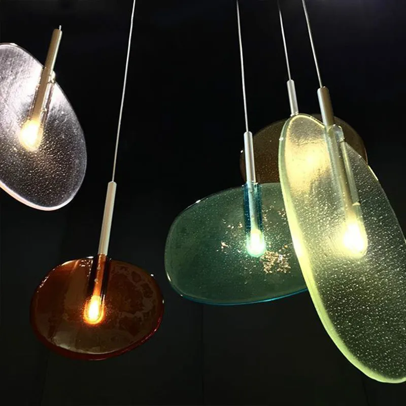 

Thick Colorful Glass Led Pendant Lamp Irregular Racket Pendant Light for Dining Room Drop Light for Dining Table Suspend Lamp