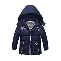 blue Верхняя одежда для детей; пальто; коллекция года; стильные куртки для маленьких мальчиков с буквенным принтом и лентой; зимняя верхняя одежда; детская теплая одежда с капюшоном - Цвет: blue