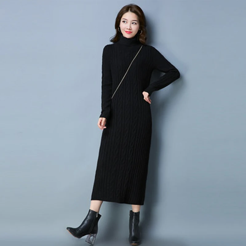 2018 весна осень Новое Женское вязаное платье водолазка эластичное однотонное