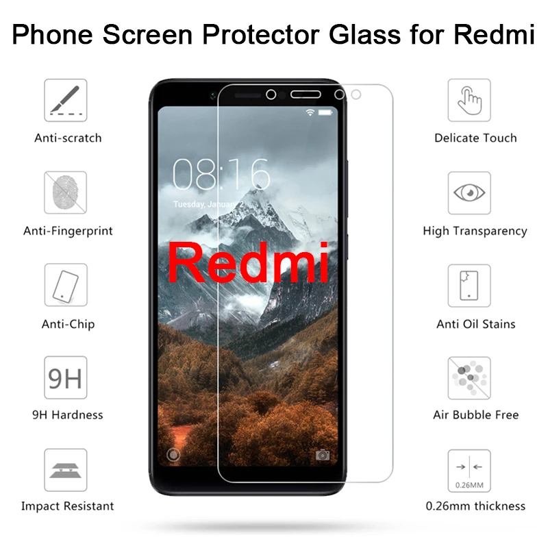 Передняя стеклянная Защитная пленка для смартфонов Xiaomi Redmi 7 6 4 3 Pro 9H HD жесткая 3X 3S