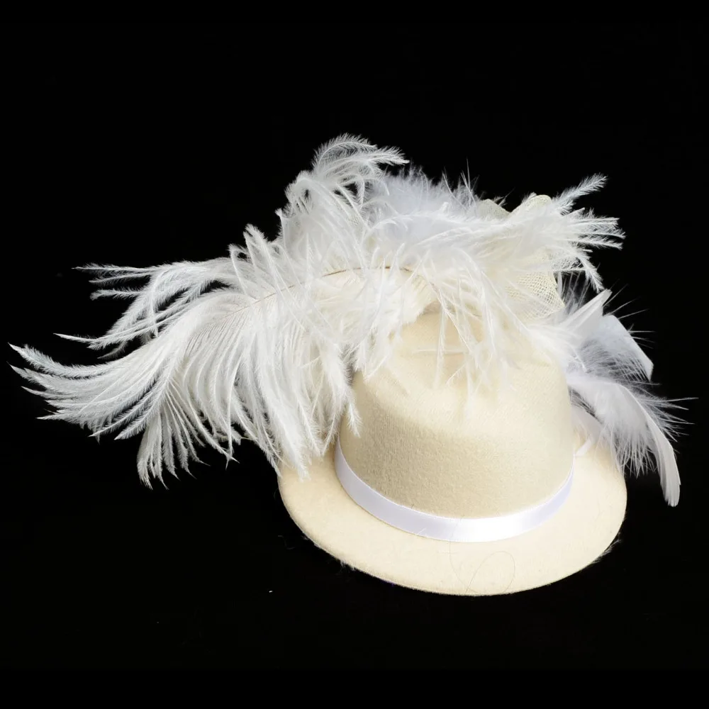 New Solid Cream Feather Mini Top Hat Organza Mesh Hair Clip Fascinator Wedding Bridal Party Brides Accessories for women |