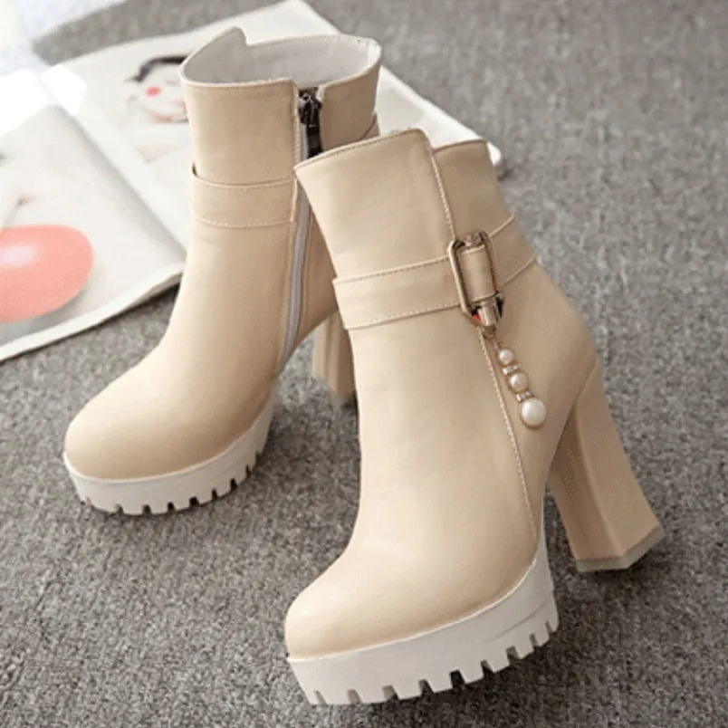 

Cresfimix botas de mujer women cute high quality black pu leather high heel boots ladies ankle martin boots winter boots a6043