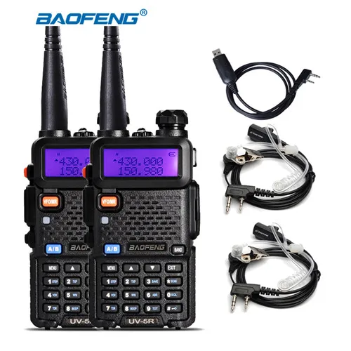 2 шт Baofeng UV-5R Двухдиапазонная рация UHF VHF радио связь UV5R портативная Рация Набор Baofeng 5R радиоприемники черный - Цвет: 2 headsets 1 cable