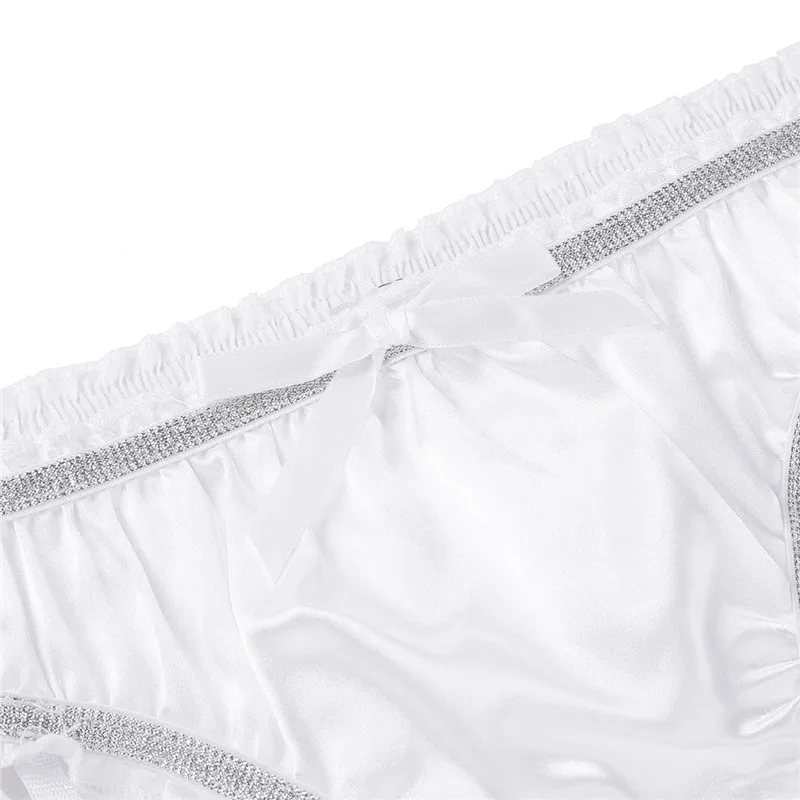 Feeshow Мужское нижнее белье блестящие трусики с рюшами эластичные атласные