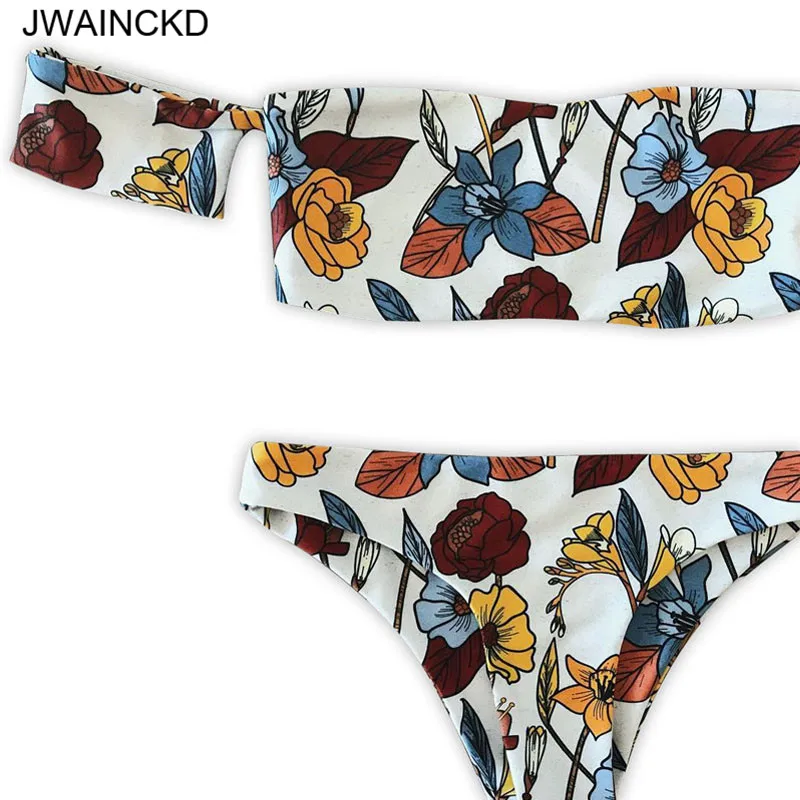 

Женский комплект бикини JWAINCKD с цветочным принтом, бикини с открытыми плечами, купальник, женский купальный костюм, купальник, пляжная одежд...