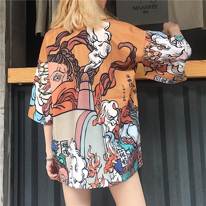 Yukata женский кимоно кардиган рубашка harajuku kawaii стиль кимоно Женская блузка obi haori Японская уличная одежда DZ004